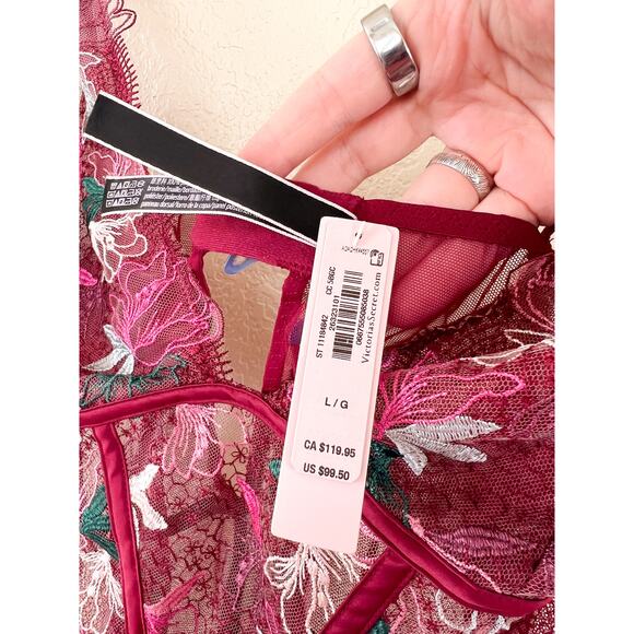 NEW Victoria's Secret Maroon Lace Bodysuit L/XL Thong Floral - Picture 6 of 7